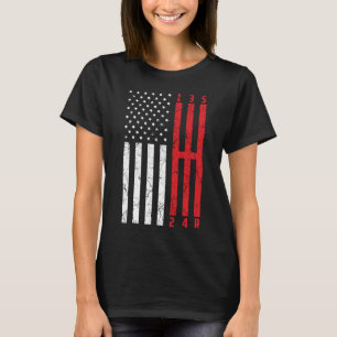 Stick Shift Amerikaanse Vlag mustang CT 6 Gears Me T-shirt