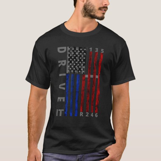 Stick Shift Amerikaanse vlag Spier Auto Six Speed T-shirt (Voorkant)