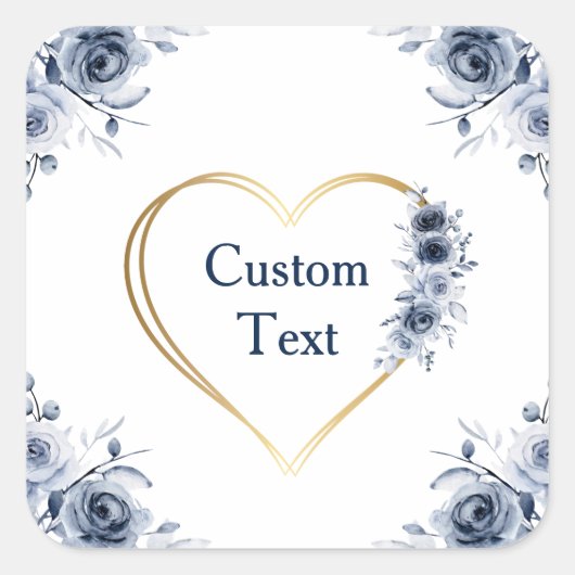 Sticker 3 x 3 inch Blauw Floral aangepaste tekst (Voorkant)