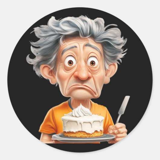 Sticker. A man prepares a cake Ronde Sticker (Voorkant)