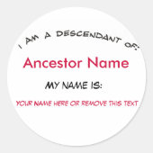 Sticker - Afstammeling van ... (Voorkant)