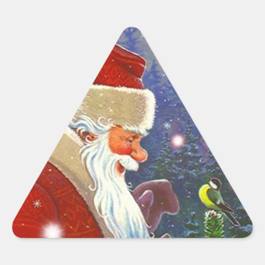 Sticker Antiek Bos Santa Kerstmis Vogel Winter (Voorkant)