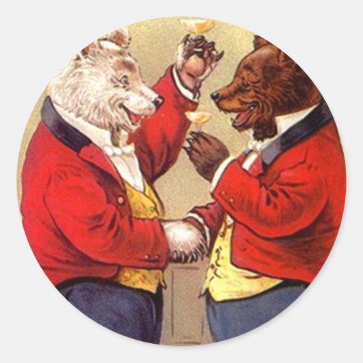 Sticker Antiek Fun Antropomorphic Beren Toasting (Voorkant)
