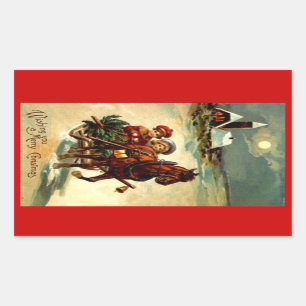 Sticker Antiek Kerst Gr Een Paard Open Sleigh