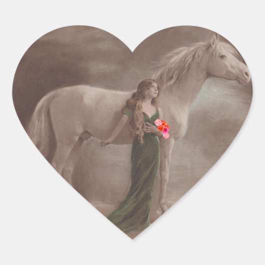 Sticker Antiek Nacht Droom maanlicht Paard Vrouw (Voorkant)