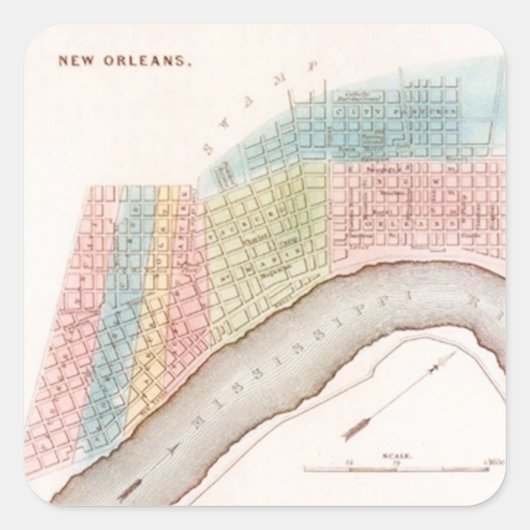 Sticker Antiek New Orleans NOLA Map Pastel Shades (Voorkant)