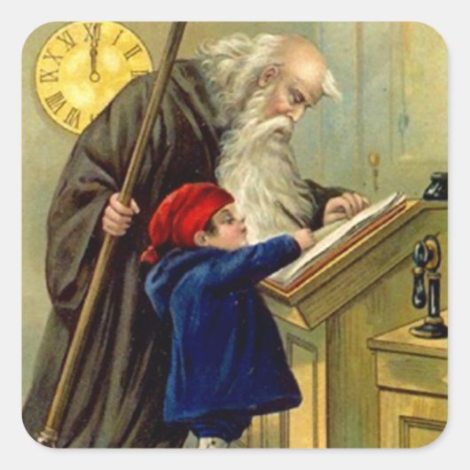 Sticker  Antiek Nieuwjaar Vader Tijd Baby (Voorkant)