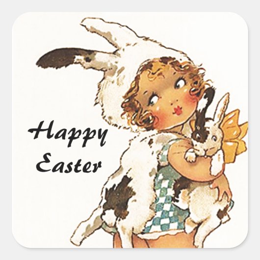 Sticker Antiek Schattige paashaas pak (Voorkant)