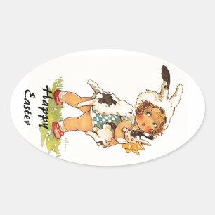 Sticker Antiek Schattige paashaas pak