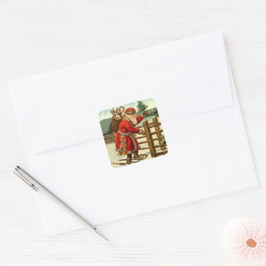 Sticker Antiek Sinterklaas Kerstmis Sneeuwschoen (Envelop)