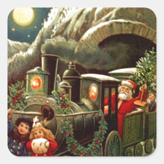 Sticker Antiek Vakantie Kerstmis Santa Train Moon (Voorkant)