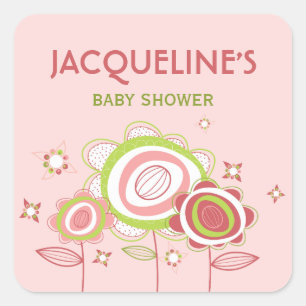 Sticker Baby shower van zoete roze bloemen
