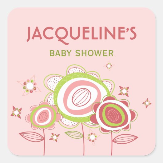 Sticker Baby shower van zoete roze bloemen (Voorkant)