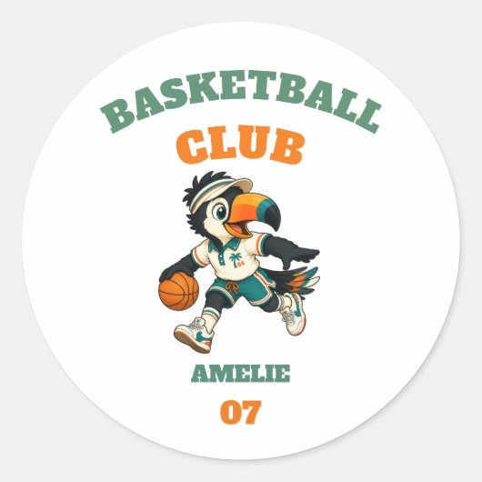 Sticker Basketbal Toekan Mascotte Gepersonaliseerd (Voorkant)