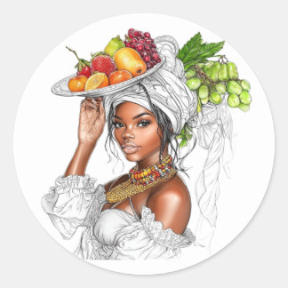 Sticker. Beautiful girl with fruits Ronde Sticker
