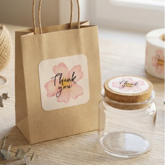 Sticker Bedankt Kleine Onderneming - Roze Bloemen