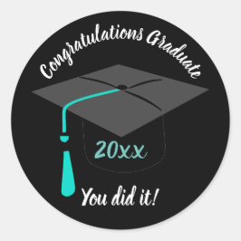 Sticker Black Round Afstuderen Pet en Jaar