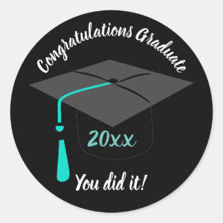 Sticker Black Round Afstuderen Pet en Jaar