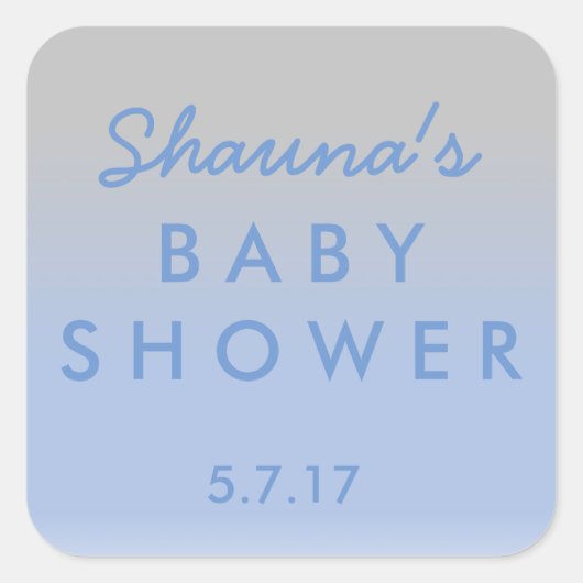 Sticker blauw en zilver Ombre Baby shower (Voorkant)