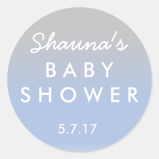 Sticker blauw en zilver Ombre Baby shower (Voorkant)
