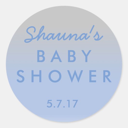 Sticker blauw en zilver Ombre Baby shower (Voorkant)