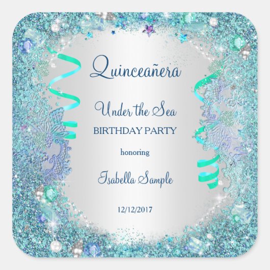 Sticker blauw onder het Zee Quinceanera 15e partij (Voorkant)