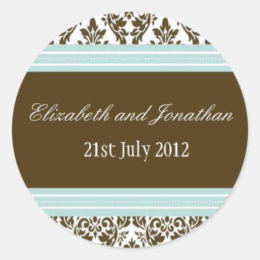 Sticker Blauwe en bruine Damask Wedding (Voorkant)