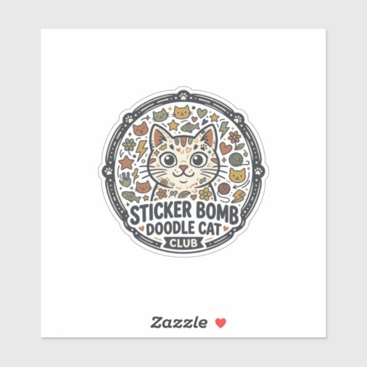 Sticker Bomb Doodle Kat POD Vector Kunst - Sticker (Vel)