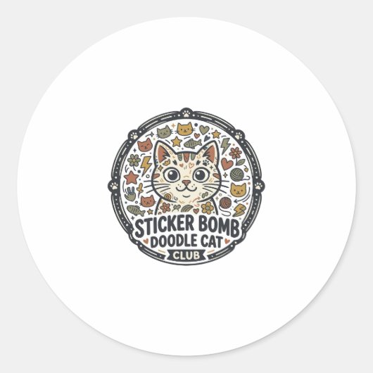 Sticker Bomb Doodle Kat POD Vector Kunst - Sticker (Voorkant)