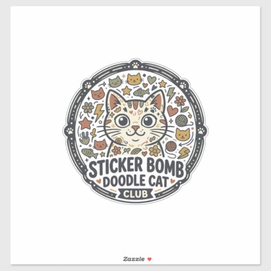 Sticker Bomb Doodle Kat POD Vector Kunst - Sticker (Vel)