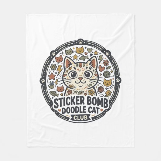 Sticker Bomb Doodle Kat POD Vector Kunst - Sticker Fleece Deken (Voorkant)