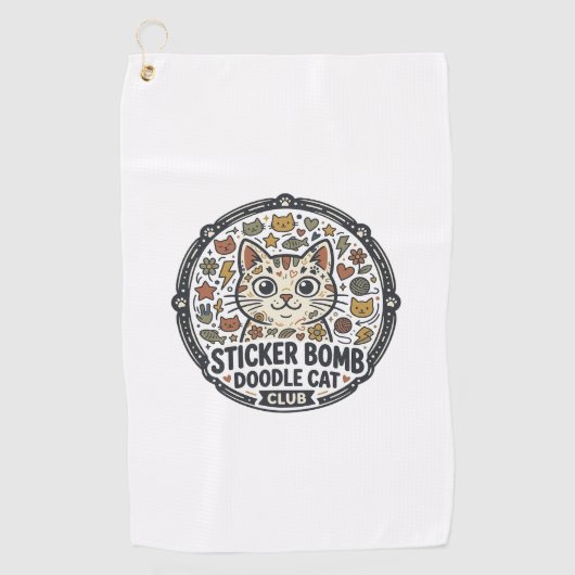 Sticker Bomb Doodle Kat POD Vector Kunst - Sticker Golfhanddoek (Voorkant)