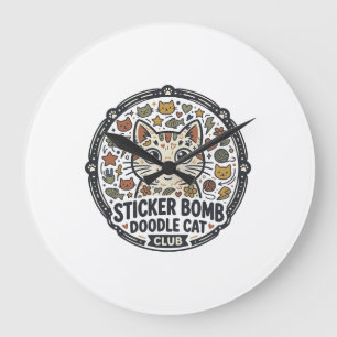 Sticker Bomb Doodle Kat POD Vector Kunst - Sticker Grote Klok