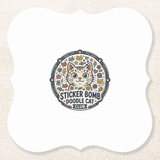 Sticker Bomb Doodle Kat POD Vector Kunst - Sticker Kartonnen Onderzetters (Voorkant)