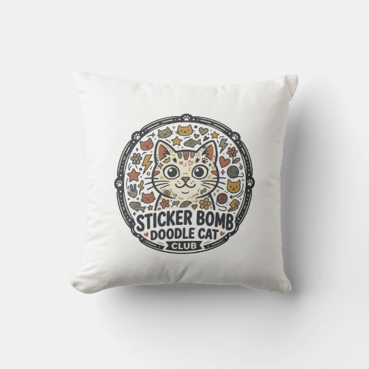 Sticker Bomb Doodle Kat POD Vector Kunst - Sticker Kussen (Voorkant)