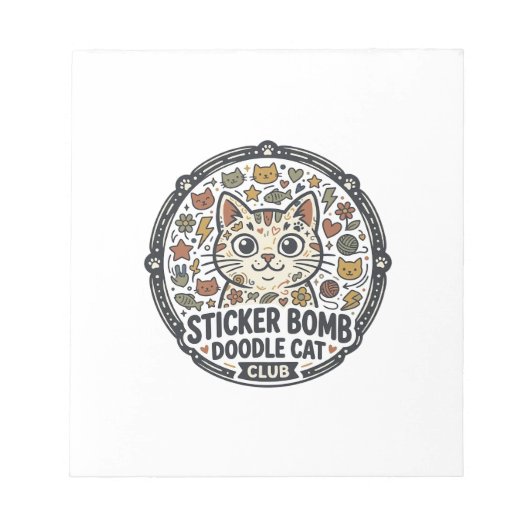Sticker Bomb Doodle Kat POD Vector Kunst - Sticker Notitieblok (Voorkant)