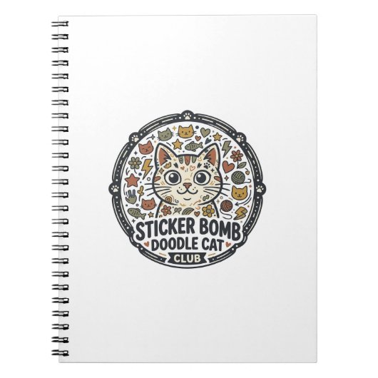 Sticker Bomb Doodle Kat POD Vector Kunst - Sticker Notitieboek (Voorkant)