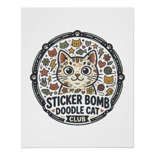 Sticker Bomb Doodle Kat POD Vector Kunst - Sticker Perfect Poster