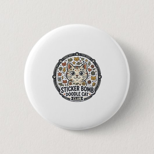 Sticker Bomb Doodle Kat POD Vector Kunst - Sticker Ronde Button 5,7 Cm (Voorkant)