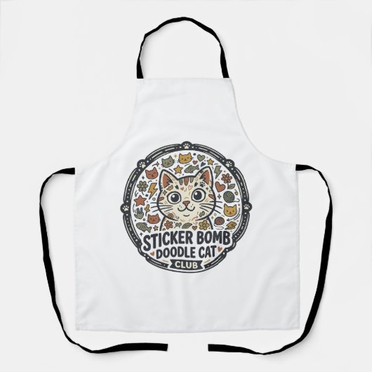 Sticker Bomb Doodle Kat POD Vector Kunst - Sticker Schort (Voorkant)