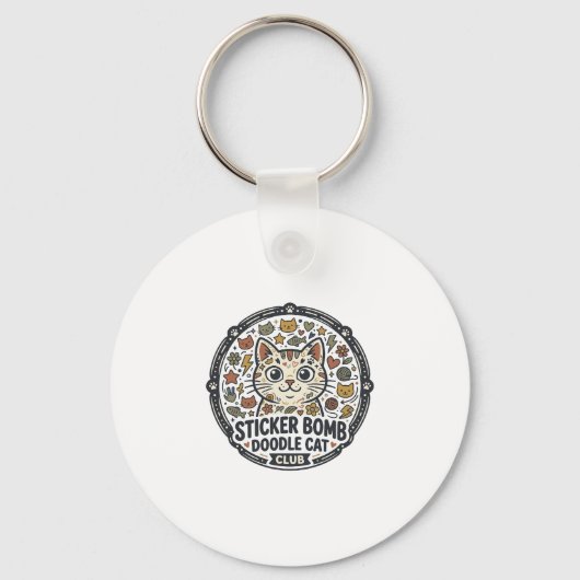 Sticker Bomb Doodle Kat POD Vector Kunst - Sticker Sleutelhanger (Voorkant)