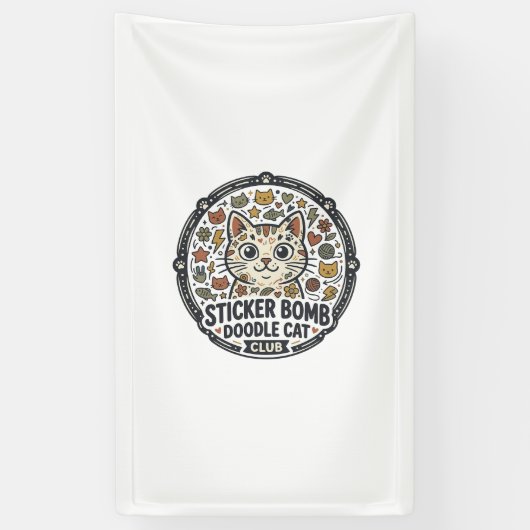 Sticker Bomb Doodle Kat POD Vector Kunst - Sticker Spandoek (Verticaal)