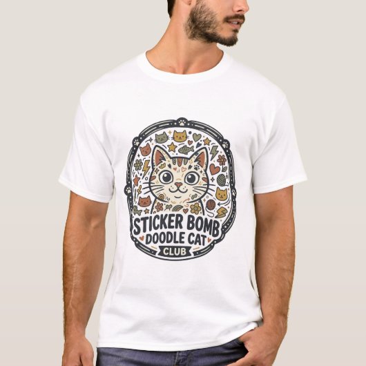 Sticker Bomb Doodle Kat POD Vector Kunst - Sticker T-shirt (Voorkant)