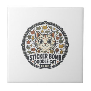 Sticker Bomb Doodle Kat POD Vector Kunst - Sticker Tegeltje