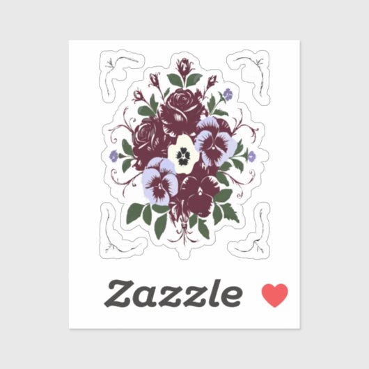 Sticker Botanisch Boeket Paarse Rozen (Vel)