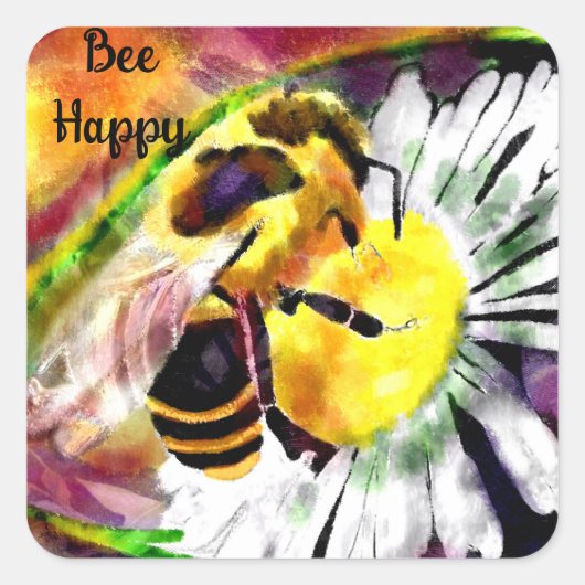 Sticker - Bumble Bee Happy Abstracte kunst Floral (Voorkant)