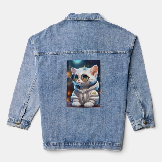 "Sticker Chic: Geïllustreerde denim jas voor Fashi Jacket (Achterkant)