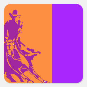 Sticker Cowboy Snijden Paard Pop-Art Ranch Paarse