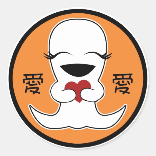 Sticker, Cute Anime Ghost, Love Symbol, Heart Ronde Sticker (Voorkant)
