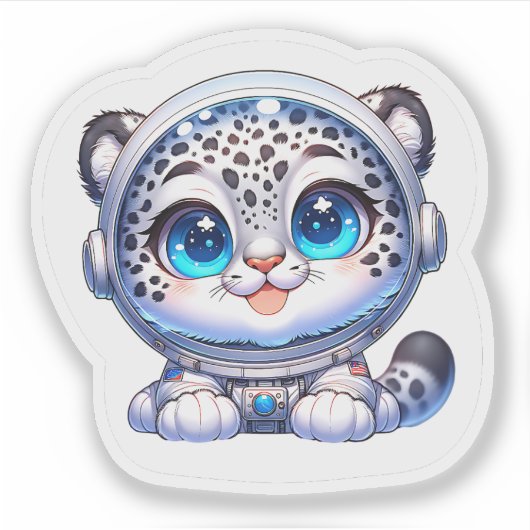 Sticker Cute Kawaii Astronaut Snow Leopard (Voorkant)